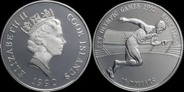 Cook Islands 10 dollar 1990- Olympic Summergames in Barce..., Timbres & Monnaies, Monnaies | Amérique, Verzenden