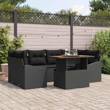 vidaXL Tuinbank Set 7 st Zwart Poly rattan, Verzenden, Nieuw