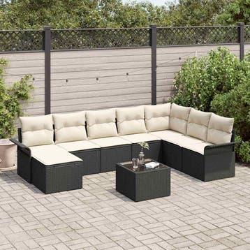 vidaXL Tuinbank Set 9 st Zwart poly rattan, Verzenden, Nieuw