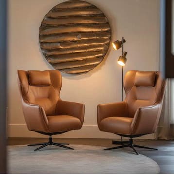 Set van 2 leren draaifauteuils Leaf - Rancho Cognac, Ophalen of Verzenden