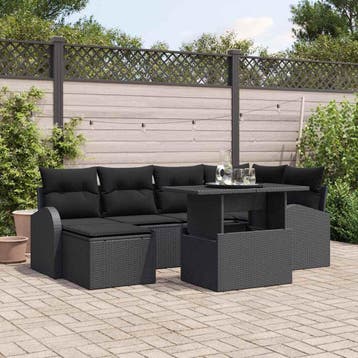 vidaXL Tuinbank Set 7 st Zwart Poly rattan, Tuin en Terras, Verzenden, Nieuw
