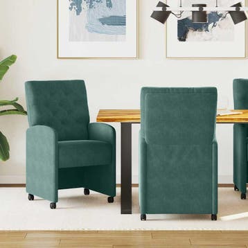 vidaXL Eetkamerstoelen met wielen 2 st Fluweel Donkergroen, Verzenden