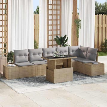 vidaXL Tuinbank Set 7 st Beige poly rattan, Verzenden
