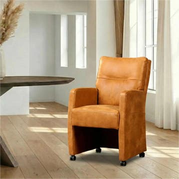 Leren eetkamerstoel Sharp - Kenia Cognac (cognac) - Met, Ophalen of Verzenden
