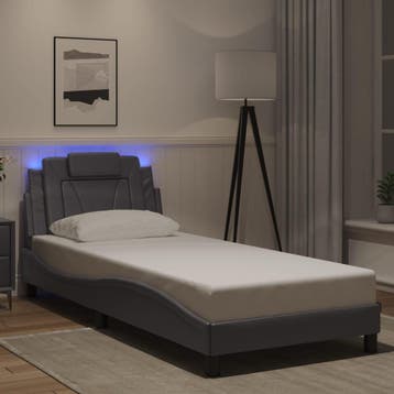 vidaXL Bedframe Viana met LED zonder matras grijs 90x200, Verzenden, Nieuw