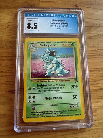 1 Graded card Nidoqueen 12/130 Holo from 2000 Pokémon Base, Nieuw