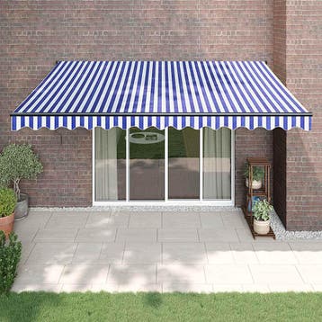 vidaXL Luifel uittrekbaar 4x3 m stof en aluminium blauw en, Verzenden