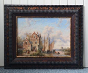 C.Klijn (1948-2002) - Oud Hollands rivierlandschap met een, Antiek en Kunst, Kunst | Schilderijen | Klassiek