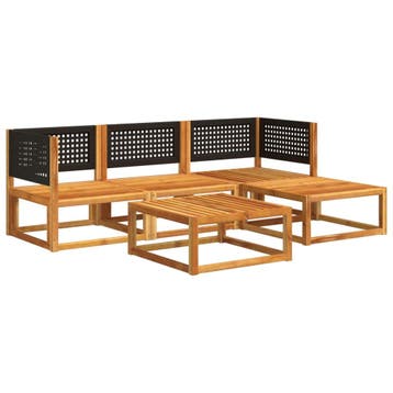 vidaXL 5-delige tuinbankset met kussens acaciahout & rotan, Tuin en Terras, Verzenden, Nieuw