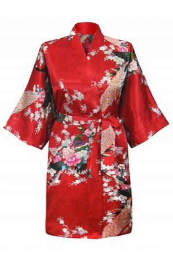 KIMU® Kimono Rood Kort M-L Yukata Satijn Boven de Knie Korte, Kleding | Dames, Ophalen of Verzenden, Nieuw