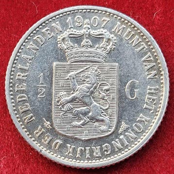 Pays-Bas. Wilhelmina. 1/2 Gulden 1907 (Sans prix de réserve)