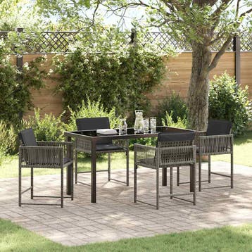 vidaXL Tuin Eettafel Set 5 pcs Grijs poly rattan, Verzenden, Nieuw