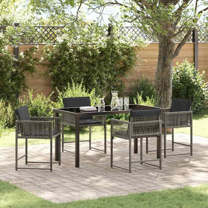 vidaXL Tuin Eettafel Set 5 pcs Grijs poly rattan, Tuin en Terras, Tuinsets en Loungesets, Nieuw, Verzenden