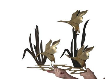Figuur - Groot vintage wandsculptuur, opvliegende eenden in