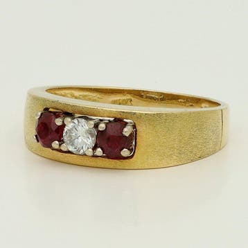 Bague - 18 carats Or jaune, Or blanc - Diamant - Robijn