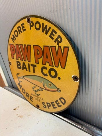 Paw Paw Bait Co. emaille reclamebord – visaas / fishing lure