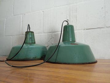 Plafondlamp (2) - Vintage industriële emaille hanglamp -