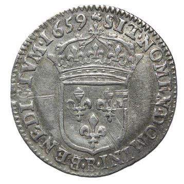 France. Louis XIV (1643-1715). 1/12 Écu 1659 -B Rouen (Sans