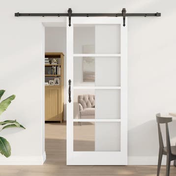 vidaXL Schuifdeur 83 x 202 cm Massief grenenhout en glas Wit, Doe-het-zelf en Bouw, Verzenden, Nieuw