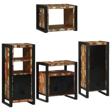 vidaXL Badkamermeubel Set 4 pcs Multikleur Massief, Huis en Inrichting, Badkamer | Badkamermeubels, Verzenden, Nieuw
