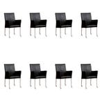 Set van 8 Leren eetkamerstoelen Comfort met wieltjes en, Ophalen of Verzenden, Nieuw, Leer, Eén