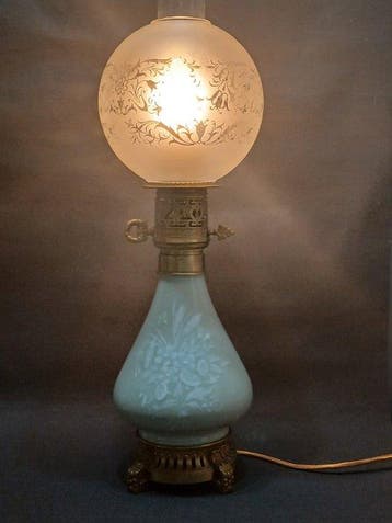 Lampe à pétrole - Porcelaine - Lampe Celadon
