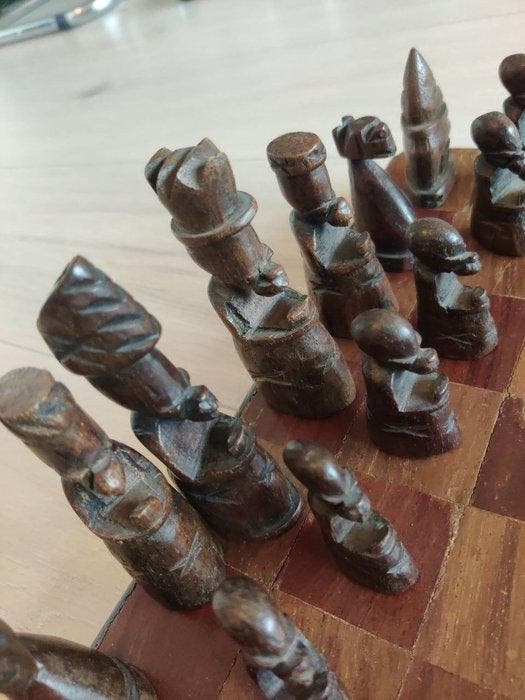 Schaakspel - Old African Chessboard - Hout, Antiek en Kunst, Curiosa en Brocante