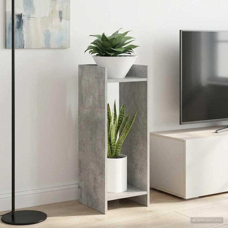 vidaXL Plantenstand met plank 2 pcs Beton Grijs 30 x 30 x 80, Jardin & Terrasse, Bacs à fleurs & Jardinières, Envoi