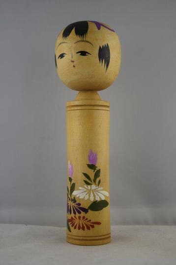 poupée kokeshi japonaise à fleurs - Bois - Japon - XXe