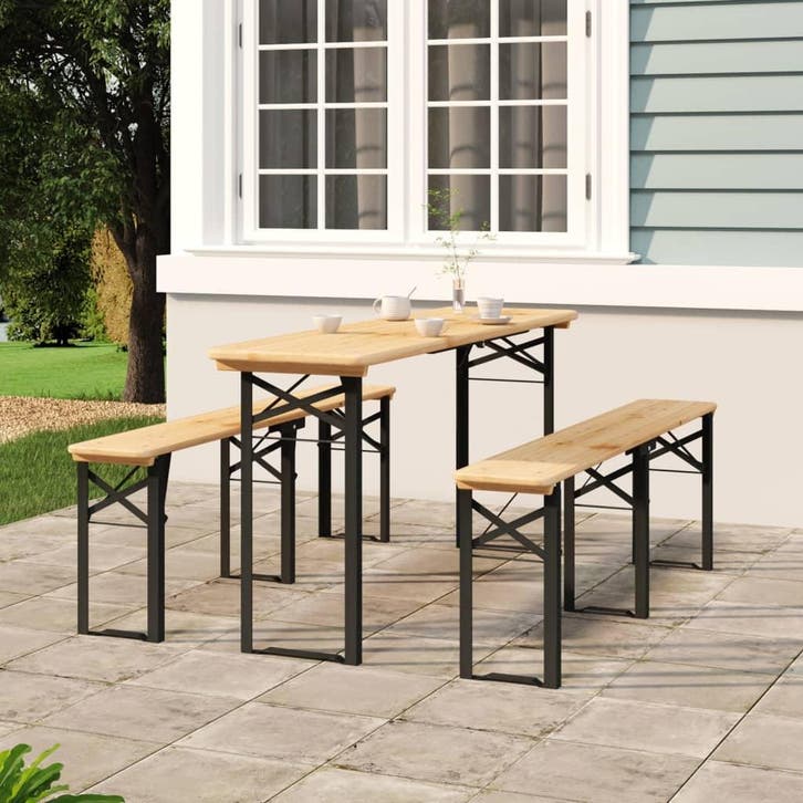vidaXL 3-delige Biertafelset inklapbaar massief vurenhout, Tuin en Terras, Tuinsets en Loungesets, Nieuw, Verzenden