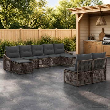 vidaXL Tuinbank Set 9 st Grijs poly rattan, Tuin en Terras, Verzenden, Nieuw