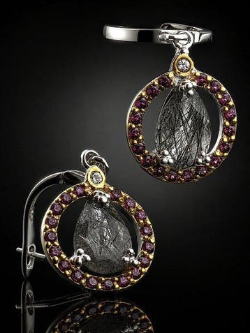 Zilver, Kwarts met rutielinclusies - Oorbellen - Elegant