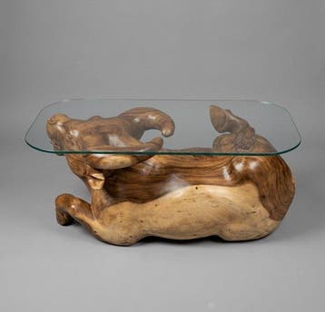 Middentafel - Teak - Beeld van de Stier, Antiek en Kunst