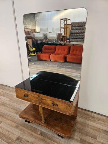 Kabinet - Art Deco meubel in radica-hout met spiegel. -