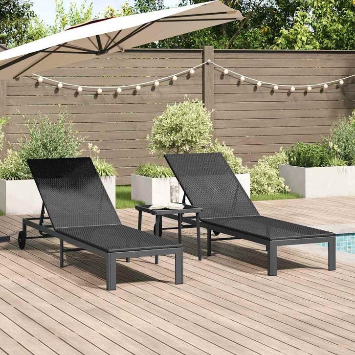 vidaXL Ligstoel 2-persoon 3 pcs Zwart poly rattan, Tuin en Terras, Ligbedden, Nieuw, Verzenden