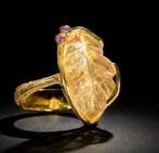 925 zilver - gesneden citrien - rhodoliet - Ring