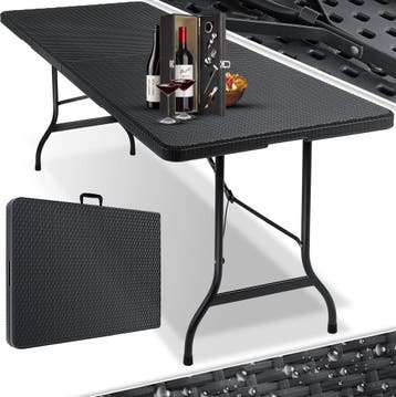 Inklapbare tafel 180x75x73cm - rattanlook kunststof -, Verzenden