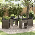 vidaXL Tuin Eettafel Set met kussen 5 pcs Grijs poly rattan, Verzenden, Nieuw