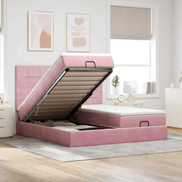 vidaXL Ottoman bed met matrassen 200x200cm fluweel roze, Verzenden