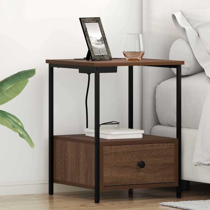 vidaXL Nachtkastje 2 pcs Bruin Eiken 42 x 41 x 56 cm Bewerkt, Maison & Meubles, Chambre à coucher | Tables de chevet, Envoi