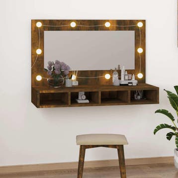 vidaXL Spiegelkast met LED-verlichting 90x31,5x62 cm gerookt, Huis en Inrichting, Verzenden, Nieuw