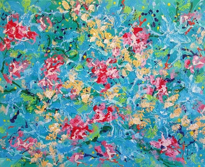 Stanislav Kunchev 1984 - “Paradise Flowers” - No Reserve, Antiquités & Art, Art | Peinture | Moderne