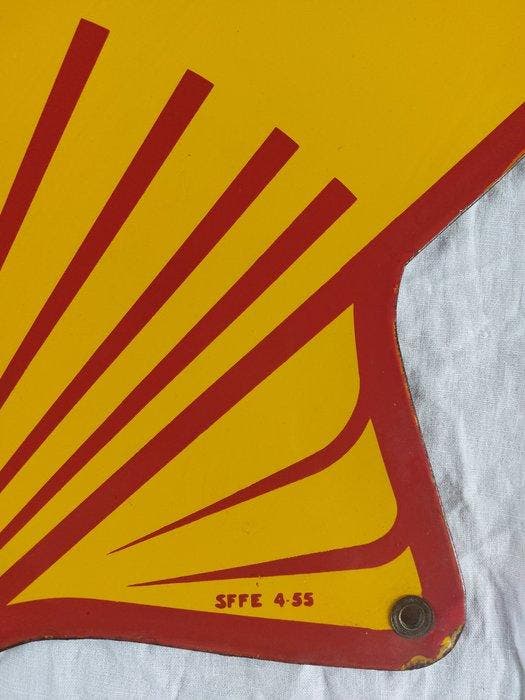 SHELL 1955 - Emaille plaat - SFFE - Staal, Emaille, Antiek en Kunst, Antiek | Wandborden en Tegels