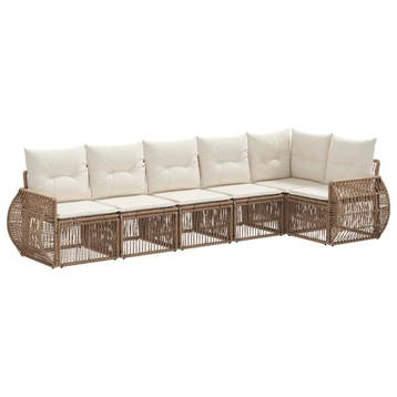 vidaXL Tuinbank Set 6 pcs Beige en Crème Wit poly rattan, Verzenden, Nieuw