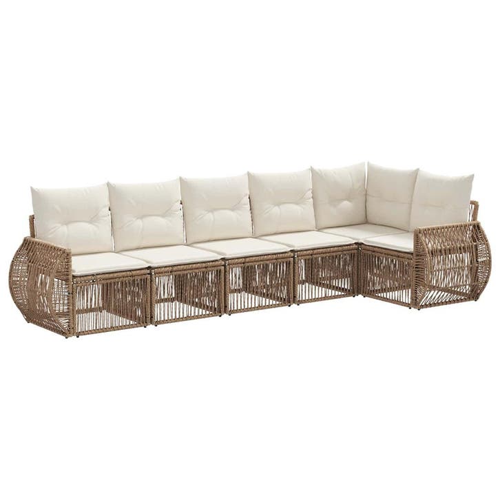 vidaXL Tuinbank Set 6 pcs Beige en Crème Wit poly rattan, Tuin en Terras, Tuinsets en Loungesets, Nieuw, Verzenden