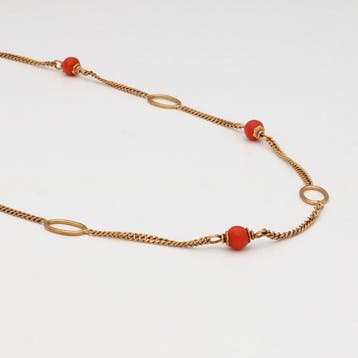 Collier - 18 carats Or jaune - corail rouge