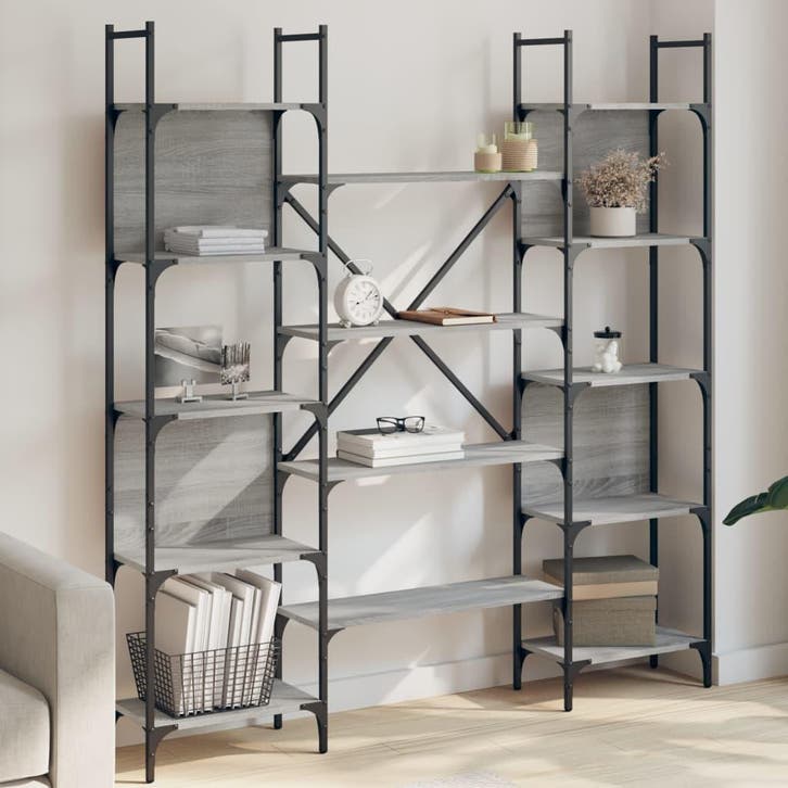 vidaXL Boekenkast 155,5x24x166,5 cm bewerkt hout grijs, Huis en Inrichting, Kasten | Boekenkasten, Nieuw, Verzenden