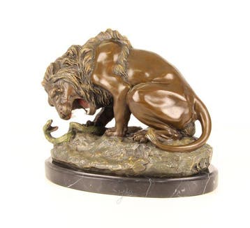 sculptuur, Beautiful Premium Bronze Sculpture of a Lion and, Antiek en Kunst