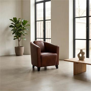 Leren fauteuil Press, Nieuw, Ophalen of Verzenden, Eigentijds, Klassiek, Retro, Romantisch, Vintage, 50 tot 75 cm
