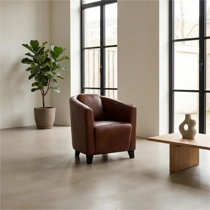 Leren fauteuil Press, Huis en Inrichting, Fauteuils, 50 tot 75 cm, 75 tot 100 cm, Nieuw, Leer, Ophalen of Verzenden